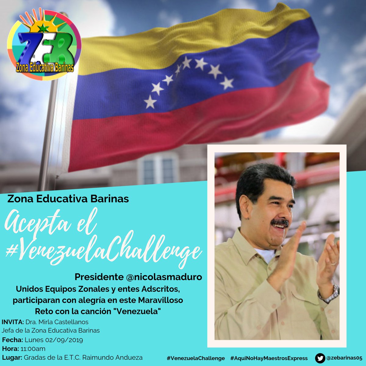 CDCEBarinas's tweet photo. Aceptamos el #VenezuelaChallenge propuesto por nuestro presidente @NicolasMaduro y la Dra. Mirla Castellanos titular del despacho, dice presente conjuntamente con su equipo zonal.

#VenezuelaChallenge #AquiNoHayMaestrosExpress https://t.co/k3OuLb8Kw5