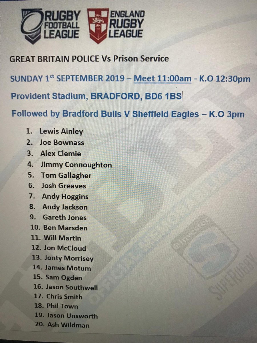 Last minute reminder that tomorrow we play the <a href="/HMP_RugbyLeague/">HMP_RL Crusaders</a> team in a curtain raiser to the final game at Odsal for <a href="/OfficialBullsRL/">Bradford Bulls</a> in what is their annual emergency services day. bradfordbulls.co.uk/article/53285/… members of the emergency services can obtain entry free with valid ID