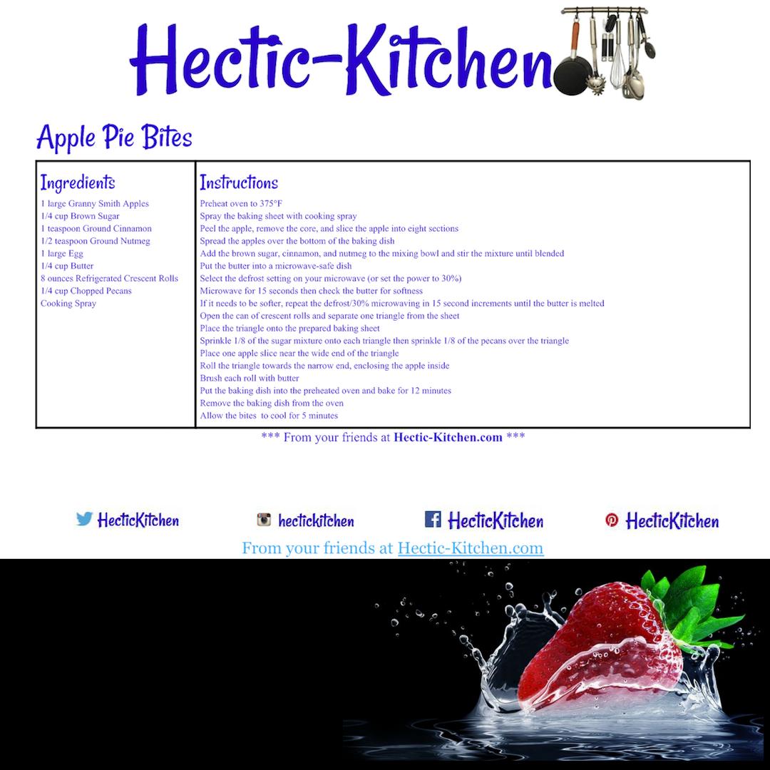 I love my food! These Apple Pie Bites are a great example of Hectic Manor fare...

#foodblog #foodblogger #blog #blogger #recipes #food #recipe #cooking #HecticMeals #RecipeOfTheDay #RecipeOfTheWeek #foodporn #healthy #cook #delicious #foodie