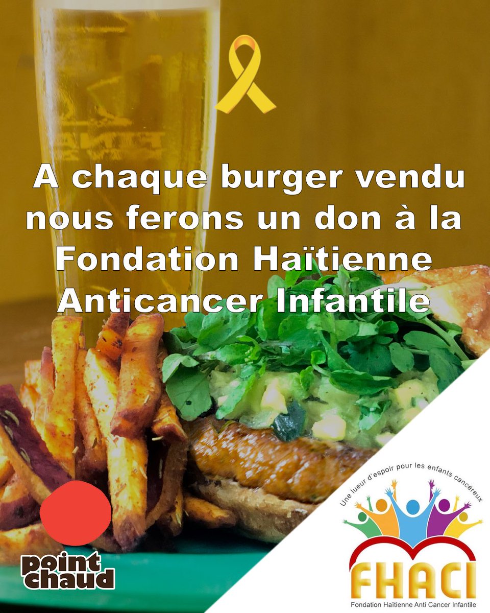 PointChaudHaiti's tweet photo. 🎗A chaque burger vendu
nous ferons un don à la
Fondation Haïtienne
Anticancer Infantile 🙌🏾 #POINTCHAUD #leburgerweekht https://t.co/86iUugHG7i