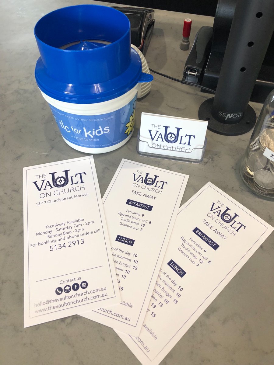 Head down to vault on church in morwell order your coffee and don’t forget to add all you loose change to the tlc for kids charity tin.