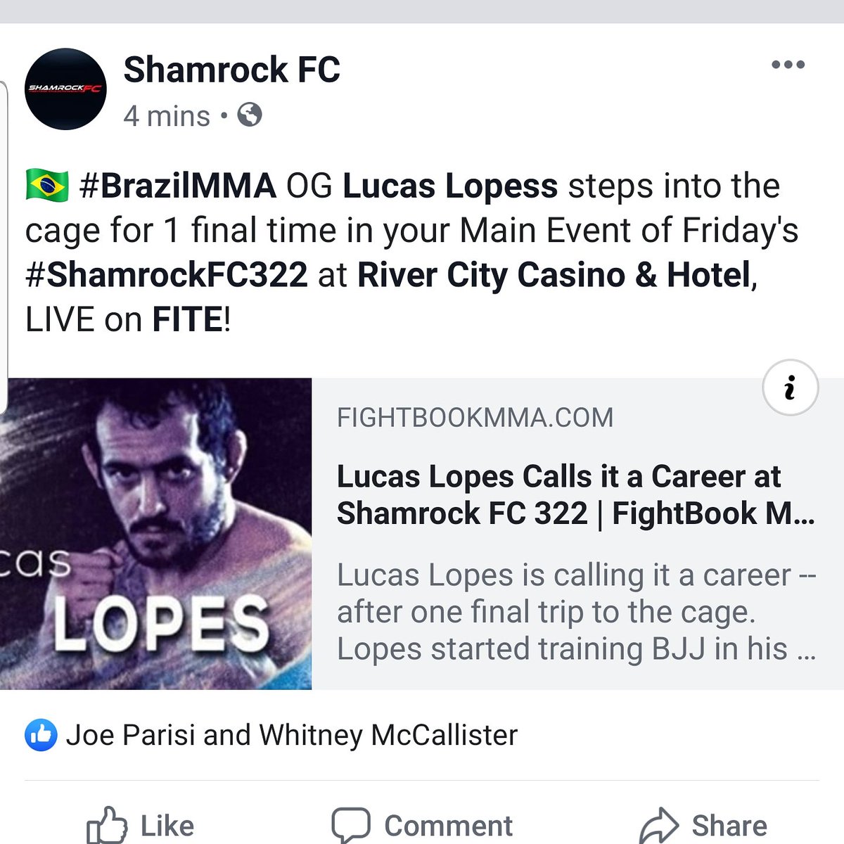 Lucas Lopes is calling it a career — after one final trip to the cage.

Lopes started training BJJ in his native Brazil nearly 25 years ago. He’s now a third-degree black belt and the proud owner of a 39-19 professional MMA record.
#ShamrockFC 
@JFinney_MMA
@RobDonaker

THANK YOU