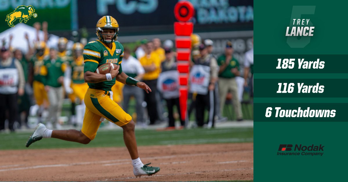 With six touchdowns on the day, Trey Lance is the Nodak Insurance Player of the Game.