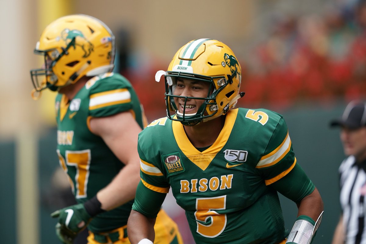 Trey Lance's first half as the Bison starting QB:

9-for-10 passing
172 yards
4 TDs

4 carries
55 yards
1 TD