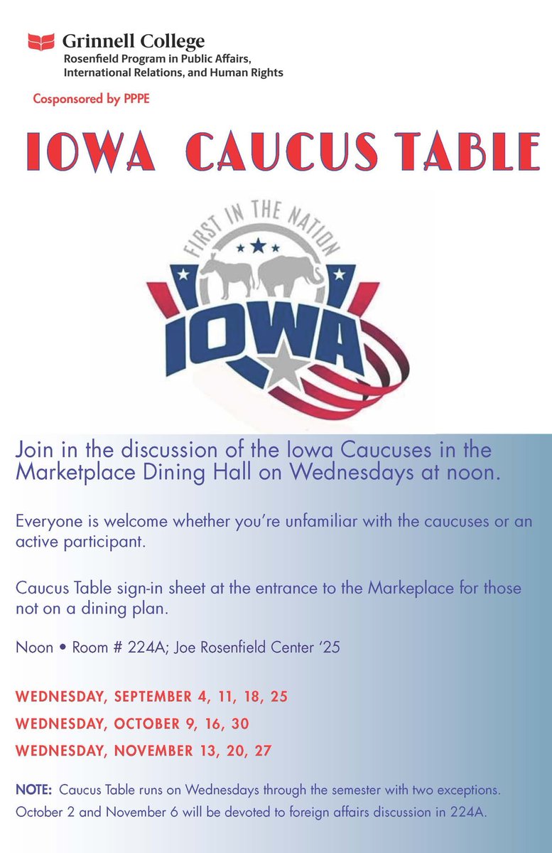 RosenfieldProg's tweet photo. Join us on Wednesday’s for a discussion about the Iowa caucus. Everyone is welcome! https://t.co/4CN5Gjh8Og