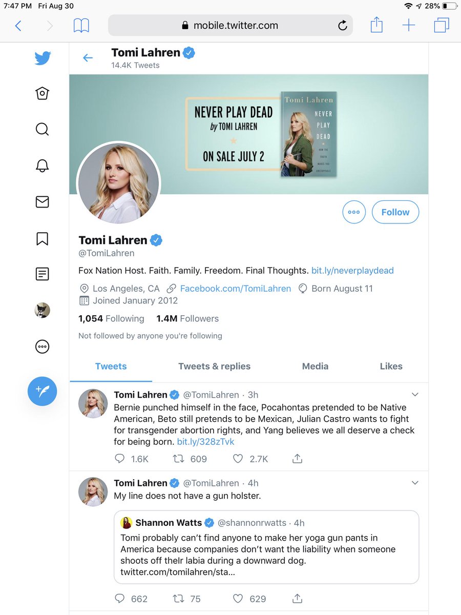 piggles911's tweet photo. @realDonaldTrump Tomi supports hatred and division.

Twitter suspends those that oppose her viewpoints. https://t.co/b8pHxjYHsN