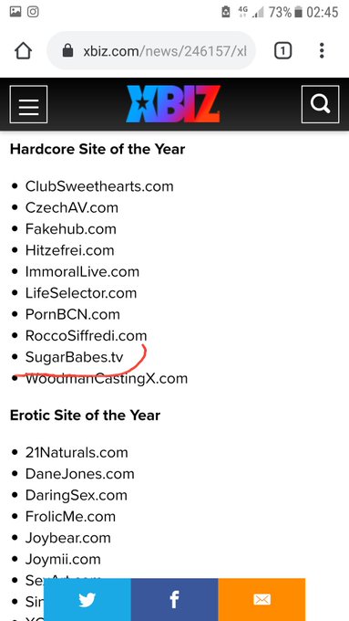Thank you @XBIZ for the nominations 😘😘😘😘😍😍!!!  #XBIZBerlin #xbiz #awards #nominations @sugarbabestv https://t<a class="tags" href="/tag/xbiz">@xbiz</a><a href="/tag/nominations"class="tags"><span>#nominations</span></a><a href="/tag/awards"class="tags"><span>#awards</span></a><a href="/tag/xbiz"class="tags"><span>#xbiz</span></a><a href="/tag/xbizberlin"class="tags"><span>#xbizberlin</span></a>