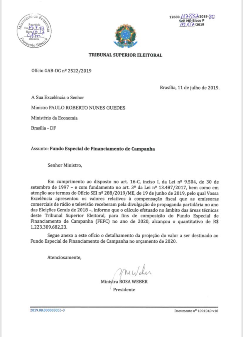 jairbolsonaro's tweet photo. Um fake news, passível de até 8 anos de cadeia (após veto derrubado pelo Congresso), afirma que o PR acresceu em R$800mi o Fundo de Financiamento para as eleições de 2020, via PLOA. Governo apenas cumpriu determinação (fundamentado em Lei), da Presidente do TSE, Min. Rosa Weber. https://t.co/WB8JPyujPg