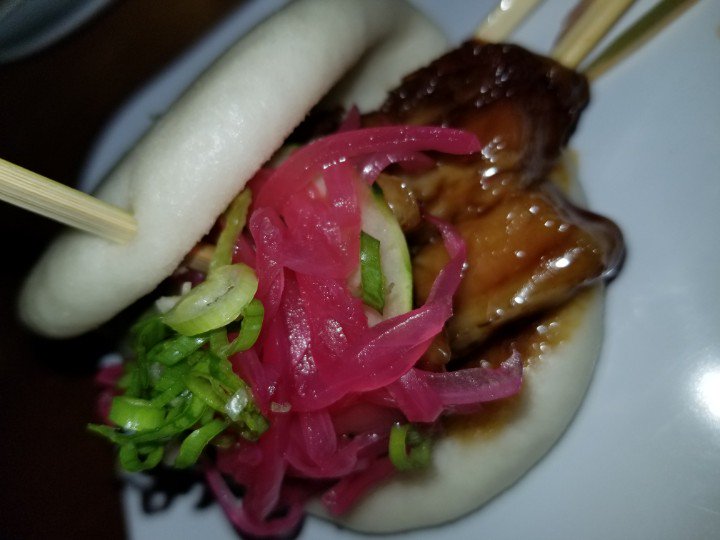 FoodTastic's tweet photo. Ramen and Buns oh my!!  GoBistro today for lunch in Hollywood, FL --> Had the Pork Belly Bun w/ cucumber, pickled onions &amp; scallions and Tonkotsu Ramen rich pork broth w/ pork belly, scallions, bamboo, nori but without the nitamago  egg and added chili oil. ⁣Delish! https://t.co/yGwt1AB62y