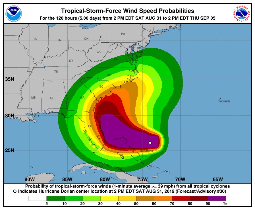 UPDATE- #HurricaneDorian remains a cat 4 storm. Tropical storm force winds could still be a problem for #Floridians #Dorian2019