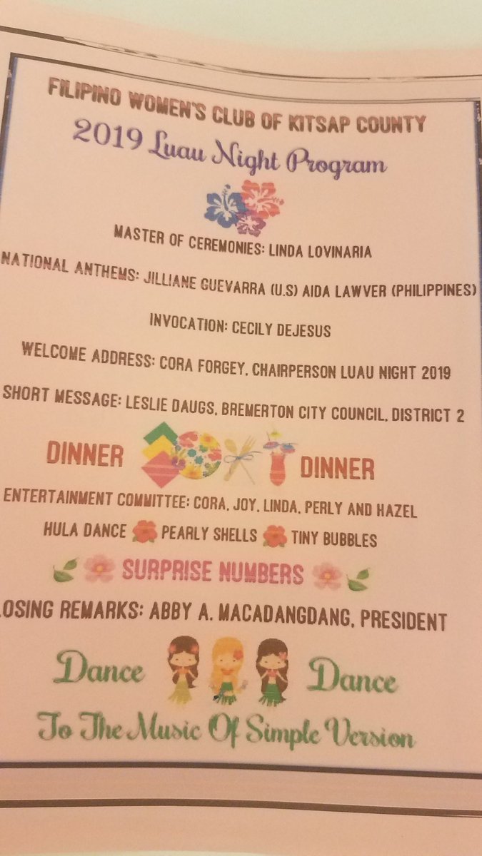 LDaugs's tweet photo. Filipino Women's Club of Kitsap County, annual Luau 2019, helping raise funds for scholarships for our youth. Honored to be part of these dedicated Filipino Women representing Kitsap County.  Thank you for all your hard work @LDaugs https://t.co/mnc5etONXM