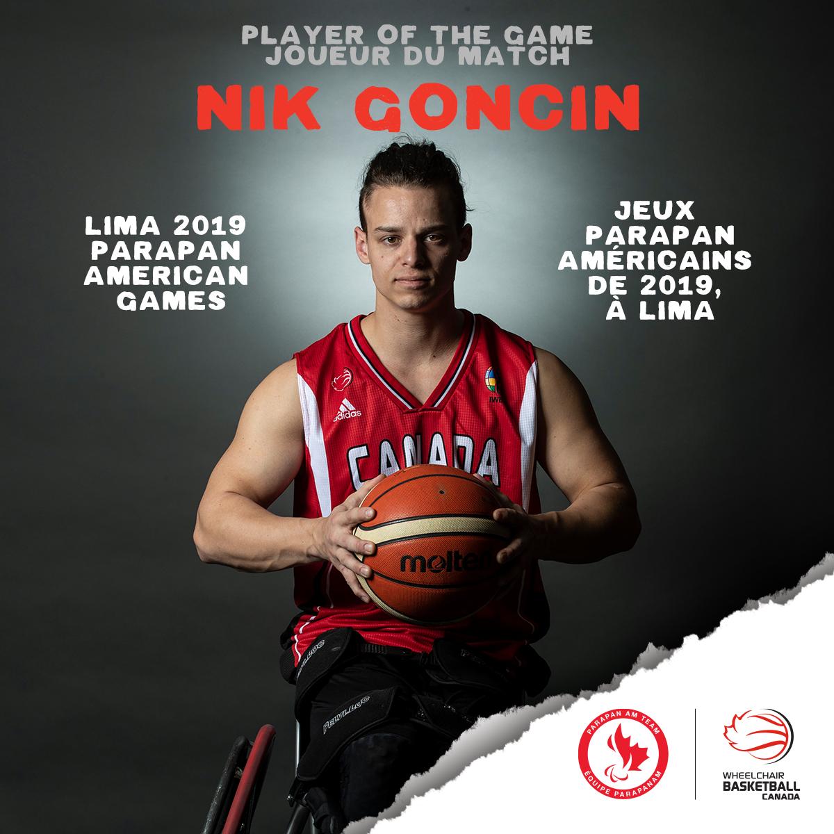 WCBballCanada's tweet image. We're so proud of our 🇨🇦 men for their #Lima2019 performance. They're bringing home a silver medal!🥈

Nik Goncin made some big three's tonight and is the Player of the Game. He finished second overall 3 point field goals made in the tournament! Le joueur de match est Nik Goncin!