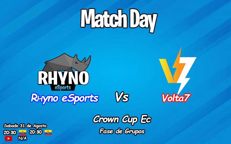 En unas horas nos enfrentaremos a @GoVolta7 disputando nuestro primer partido de la @CrownCupEC, suerte a todos 

Que gane el mejor

#GoRhyno