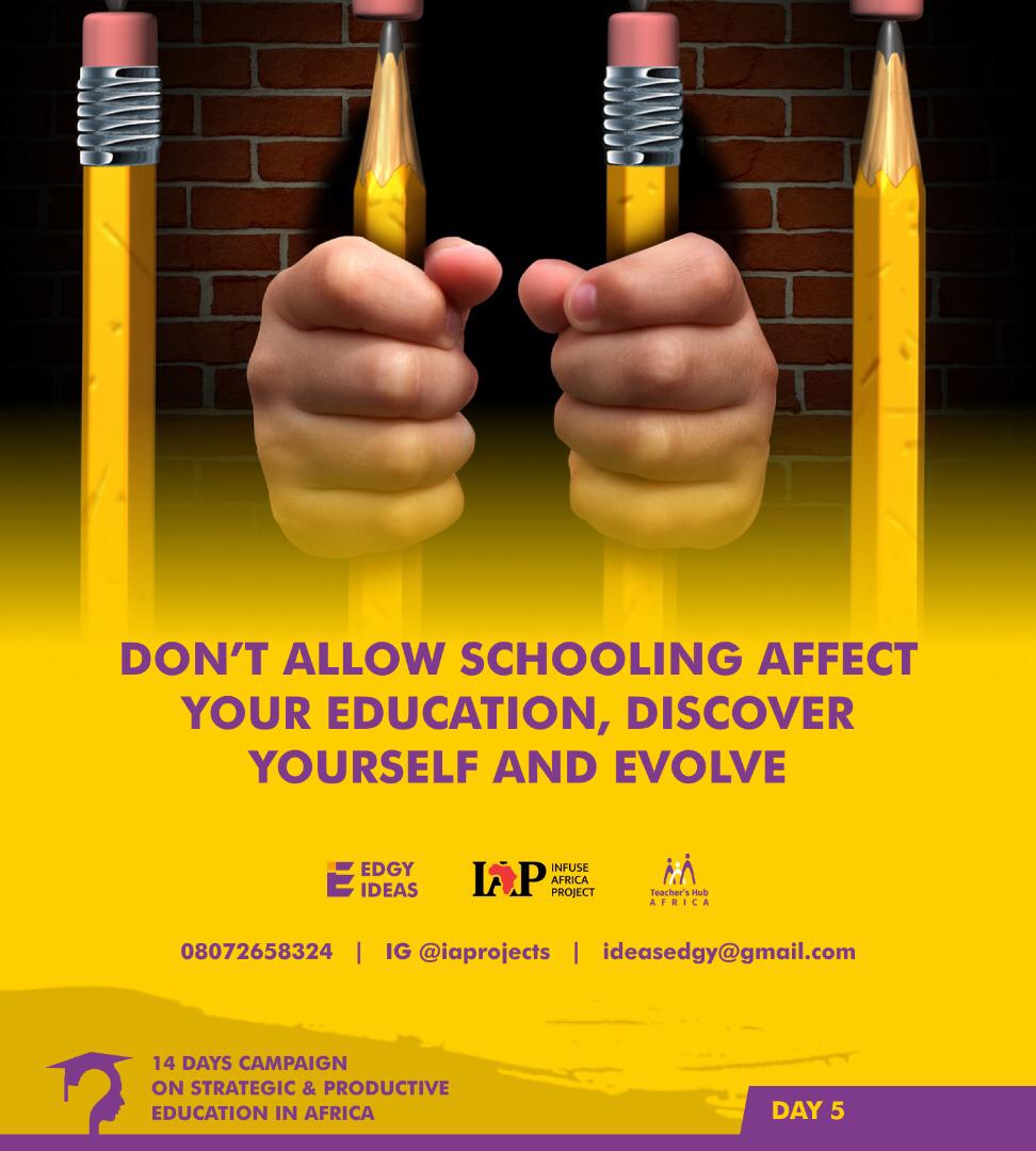 APelumi10's tweet photo. Never again should it be heard that Africans are being schooled but not being Educated - A system that kills your ingenuity. 
Education is discovering how to make your dreams work.

#strategiceducation #productiveeducation #iaprojects 
#solutions https://t.co/tukTV7hxFi