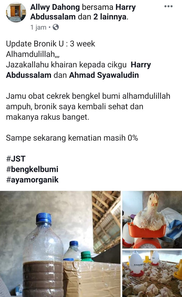 Syawaludin3687's tweet photo. Alhamdulillah bisa jd solusi tuk masyarakat atas penyakit ternak yg mematikan,, cukup minum jamu bumi, gak pake yg lain,,
#bronik #bengkelbumi #tetelo #cekrek #penyakitayam https://t.co/1R82zTLHUD