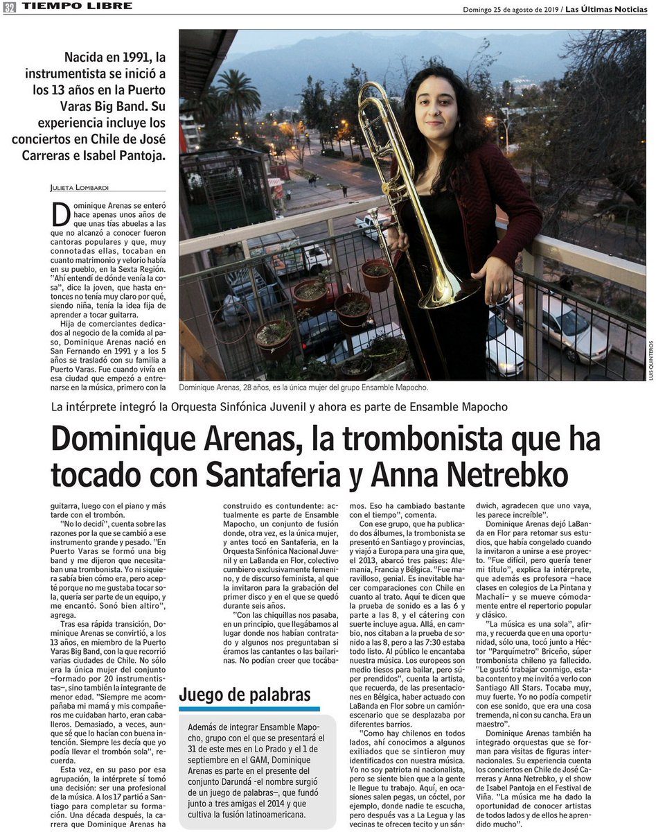 centroGAM's tweet photo. #MAÑANA #Música Septiembre comienza a toda música con el #EnsambleMapocho. Compartimos la nota que destaca a su trombonista, Dominique Arenas que se presenta este domingo en GAM, vía @lun>> https://t.co/kv4LkyIpZK @maucastl https://t.co/GSL80YGER3