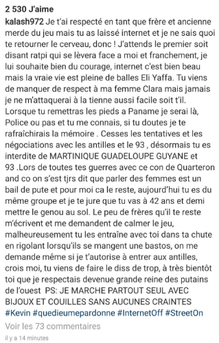 Rapmediadivers's tweet photo. 🚨 Kalash affiche une ancienne photo de Booba et le déclare interdit de : Martinique, Guadeloupe, Guyane et 93 💀 https://t.co/zzr8OTePSi