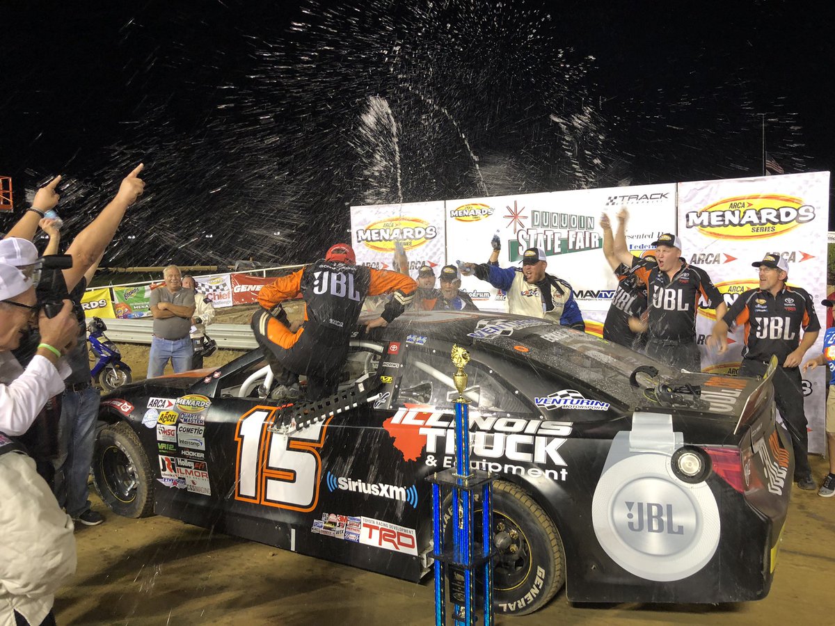 VenturiniMotor's tweet photo. .@ChristianEckes @JBLaudio @ToyotaRacing dominate night race @DQStateFair for third win of 2019.  

Eckes’ victory gives VMS the ARCA season dirt sweep! 🏁 https://t.co/sYxUPsythd
