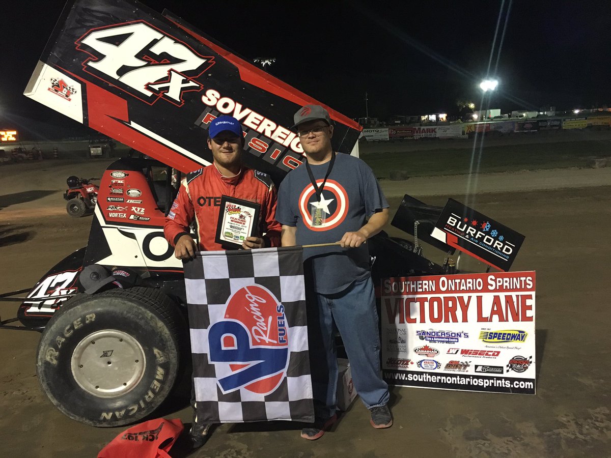 Claiming the victory laurels for the <a href="/SOSsprints/">Southern Ontario Sprints</a> feature race is <a href="/Westbrook47x/">Dylan Westbrook</a> with sponsors <a href="/Mystic_firework/">Mystical Distributing Company Ltd.</a>, Ultramar &amp; <a href="/ROCK107fm/">ROCK 107</a> <a href="/LiveRaceResults/">Dirt Racing Updates</a> <a href="/DirtTrackDigest/">Dirt Track Digest</a>