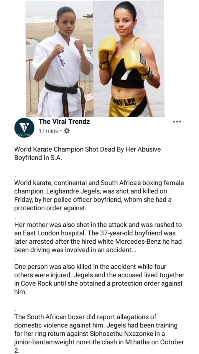 maite_nkoana's tweet photo. We are with sadness that South Africa and the world has lost a great talented soul once again right at the end of #womensmonth celebration.
Relationship should not result in death, but loving & supportive.
#leighandre baby lee jegels
#rip https://t.co/4bWgismTCw https://t.co/5dkdLr4BHh