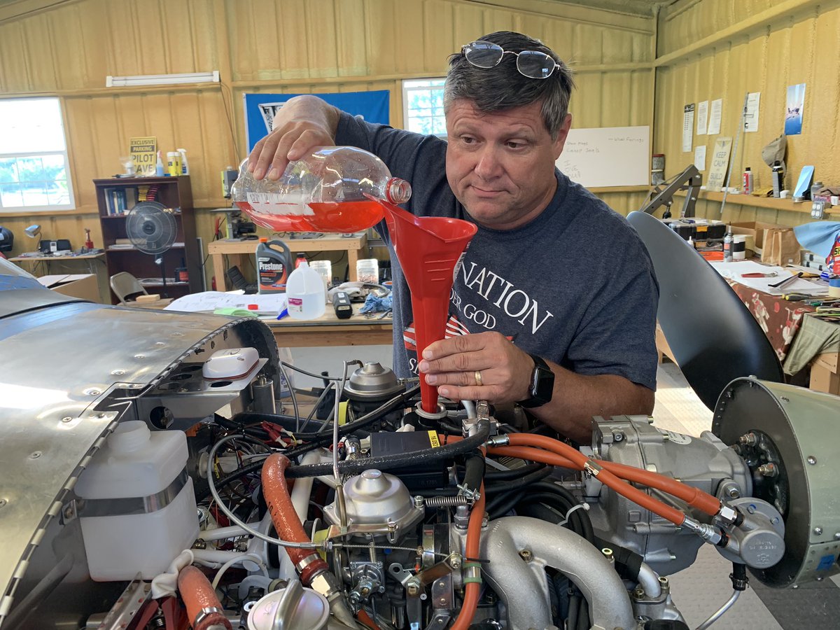 RV12Proj's tweet photo. Well our busy summer is coming to an end and I’m finally returning to my RV-12 project for the final stretch to completion. Servicing the ROTAX912 with coolant today! #RV12 #ROTAX912 #DexCool #VansAircraft https://t.co/qc3xzwNc1n