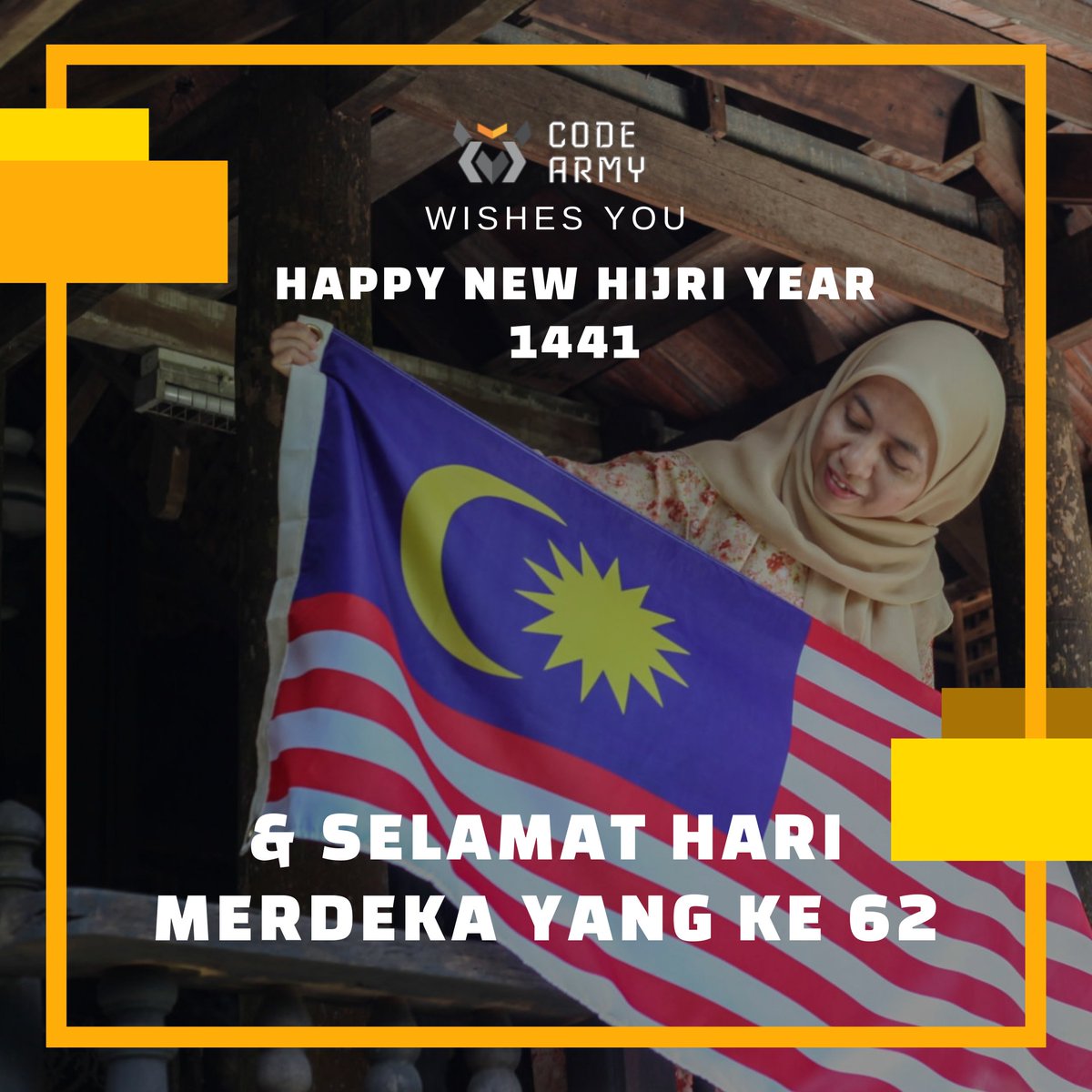 Code_Army's tweet photo. Code Army wishes you a Happy New Hijri Year and Selamat Hari Merdeka!

#hijri1441 #merdeka2019 #codearmy #startup #leanstartup #innovation #lsm #leanstartupmachine https://t.co/zTMoykY9Mm