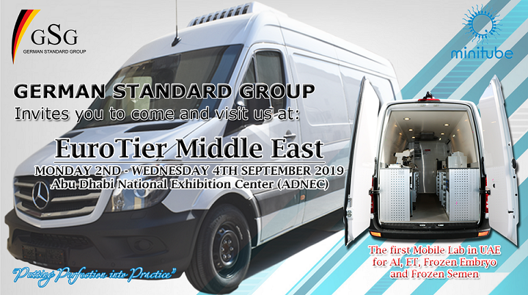 GSGroupco's tweet photo. GSG beyond innovation.. Come and visit our stand as we showcase the First Mobile Laboratory in Reproduction Technology.

We look forward to seeing you.

#ArtificialIntelligence
#EmbryoTransfer
#FrozenEmbryo
#FrozenSemen
#EuroTierMiddleEast
#ADNEC2019
#GermanStandardGroup https://t.co/I6UEOtTMoh