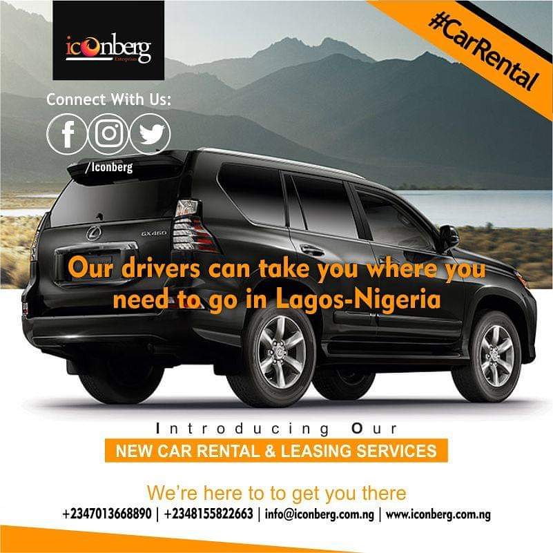On your way to Lagos?

Make use of our Chauffeur Car Rental Services! With this service, you can sit back and relax while our professional drivers take you to your destination.

To book, call us on 07013668890 | 08155822663 or email us info@iconberg.com.ng.

 #CarRentalInLagos