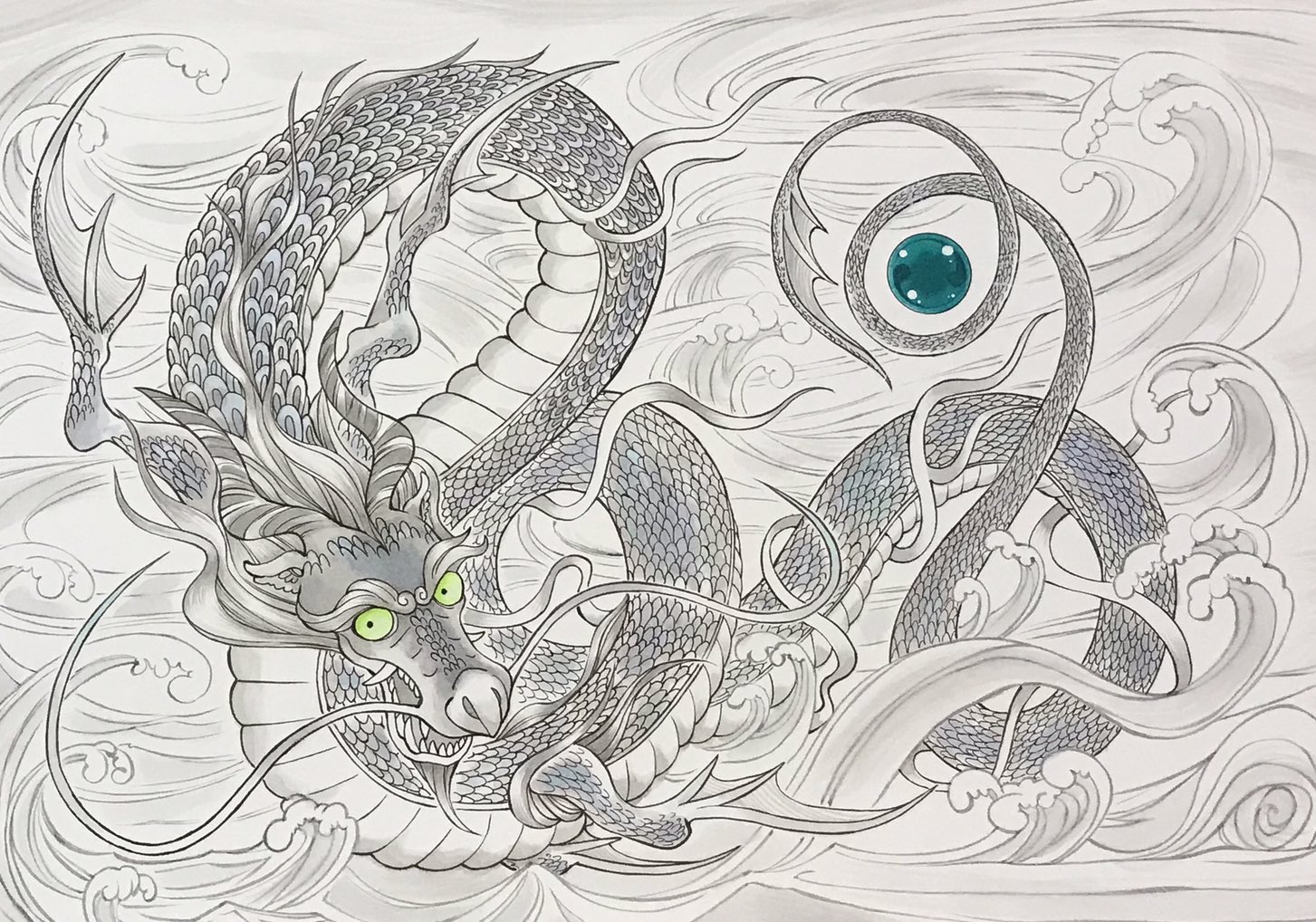 神仏絵師 縁画yosuga バワッツ 龍を描いてます 仏画も修行中です 毎回龍神祝詞奏上 奈良県吉野郡玉置山の龍神水を使用 旅行先で龍神様を訪ねて描き上げています 水墨画のようでイラストの技術を加えた手法を研究中 龍神 龍図 水墨画 水彩
