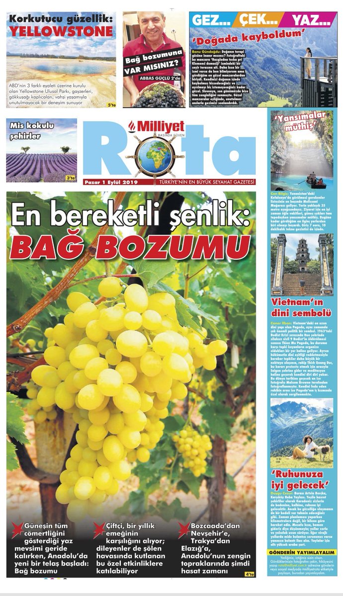 Milliyet Rota Seyahat Gazetesi eylül sayısıyla yine dopdolu!