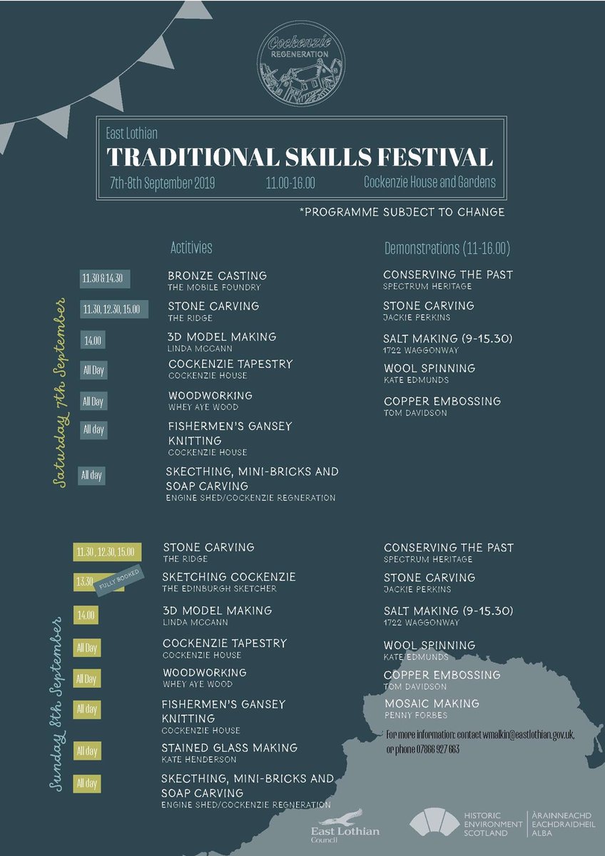 The #EastLothian #TraditionalSkills Festival returns for 2019 hosted by @CockenzieR <a href="/cockenziehouse/">Cockenzie House & Gardens</a> <a href="/TranentRegen/">Regenerate Tranent</a> <a href="/1722waggonway/">Waggonway Project</a> part of <a href="/ELCArchaeology/">ELC Archaeology</a> fortnight 7/8 Sept all activities free &amp; suitable for all ages (with parental supervision) <a href="/ELCouncil/">East Lothian Council - news and information</a> <a href="/goeastlothian/">Visit East Lothian</a> #skilled