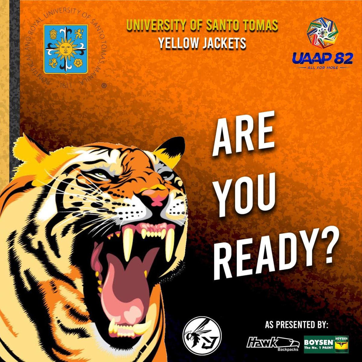 UAAP Season 82 is about to start. Are you ready to growl your loudest, Thomasians?

Join us this upcoming September 04, 2019 (Wednesday), 10:00am at the Smart Araneta Coliseum as our very own Growling Tigers face the UE Red Warriors. See you there!

#GoUSTe
#OneForUST