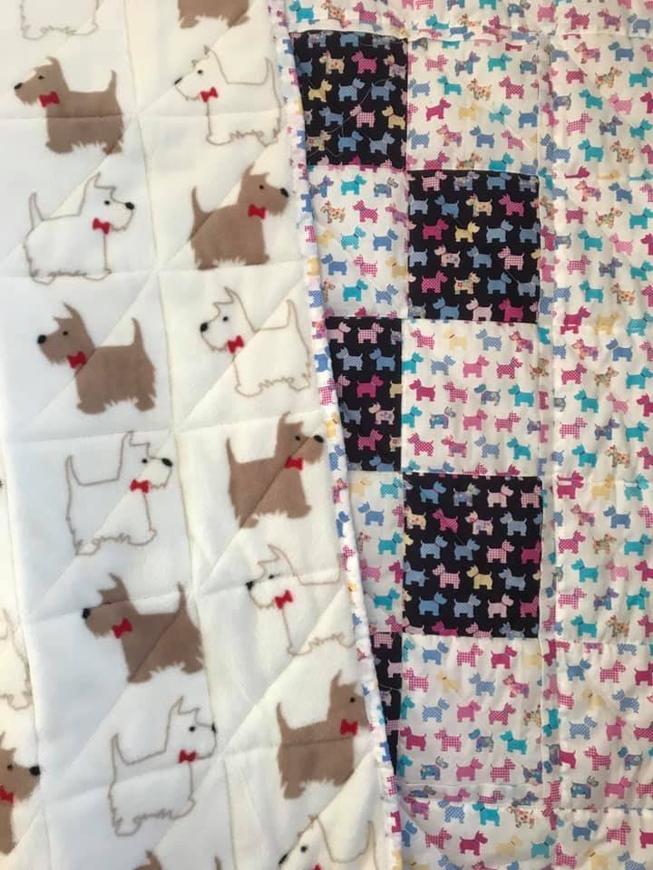 addition to my #etsyshop: #ScottieDogs in a #handmade #patchwork #quilt etsy.me/34hRxib #quiltedthrow #animalprint #whiteandnavyblue #etsyhandmade #bespoke #onlyoneof #oneofakind #quiltedthrow #westie #dogs #quiltsforsale