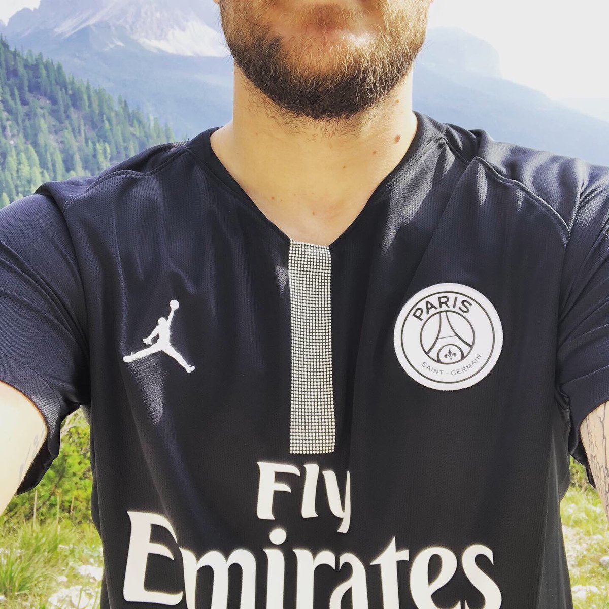 . @PSG_English Third Kit, 2018/19Air JordanPersonalised:  @KMbappe 7Another jersey from a city I’ve lived in, this kit inaugurated the collab between   #AirJordan and   #PSG. Also, I’m a sucker for black football topsSported for a wonderful walk in the Dolomites last week