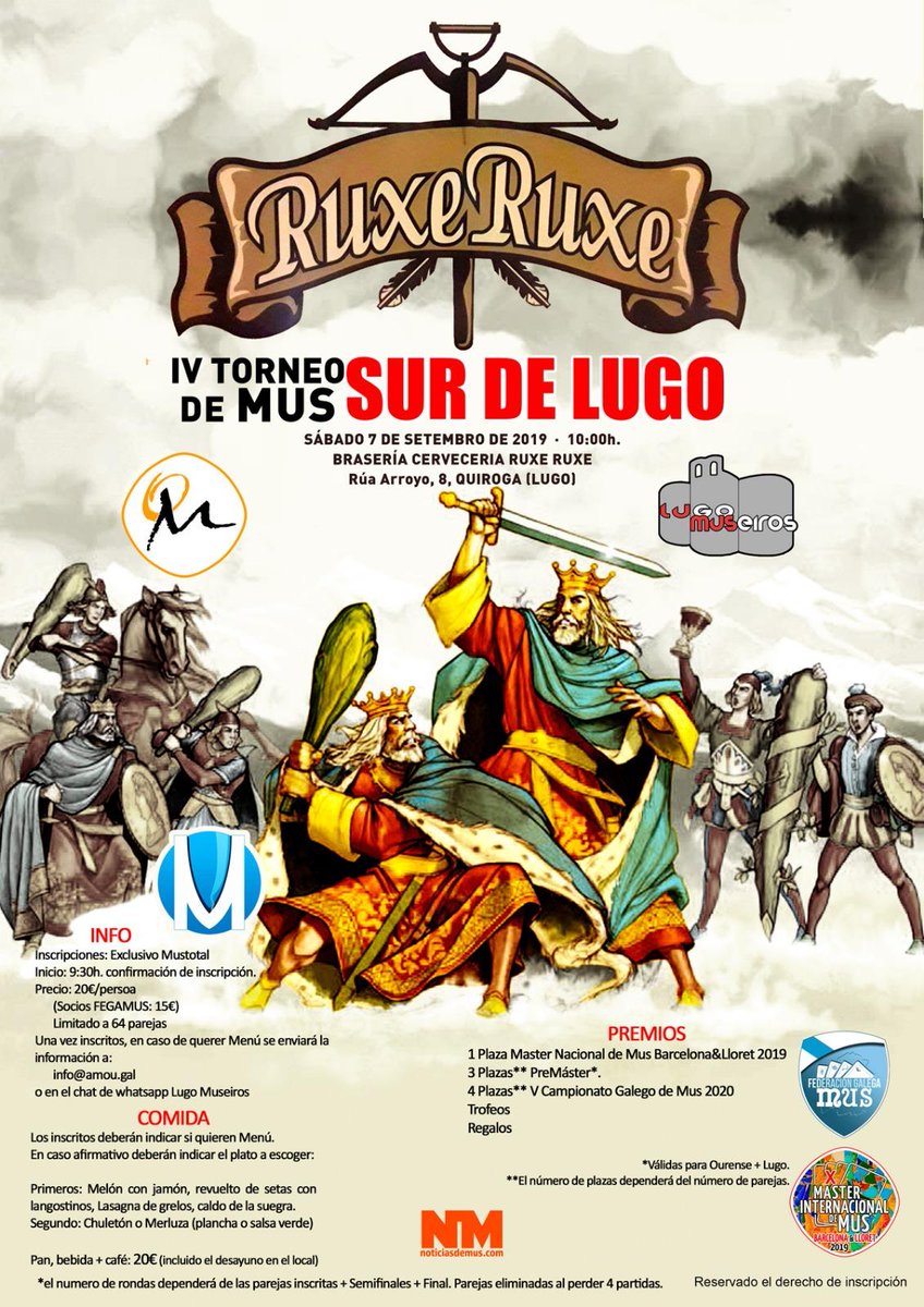 #mastermus IV Torneo Sur de Lugo, el 7 de septiembre en Quiroga (Lugo) (Lugo) torneosmaster.blogspot.com/?m=0&cod=19LUG…