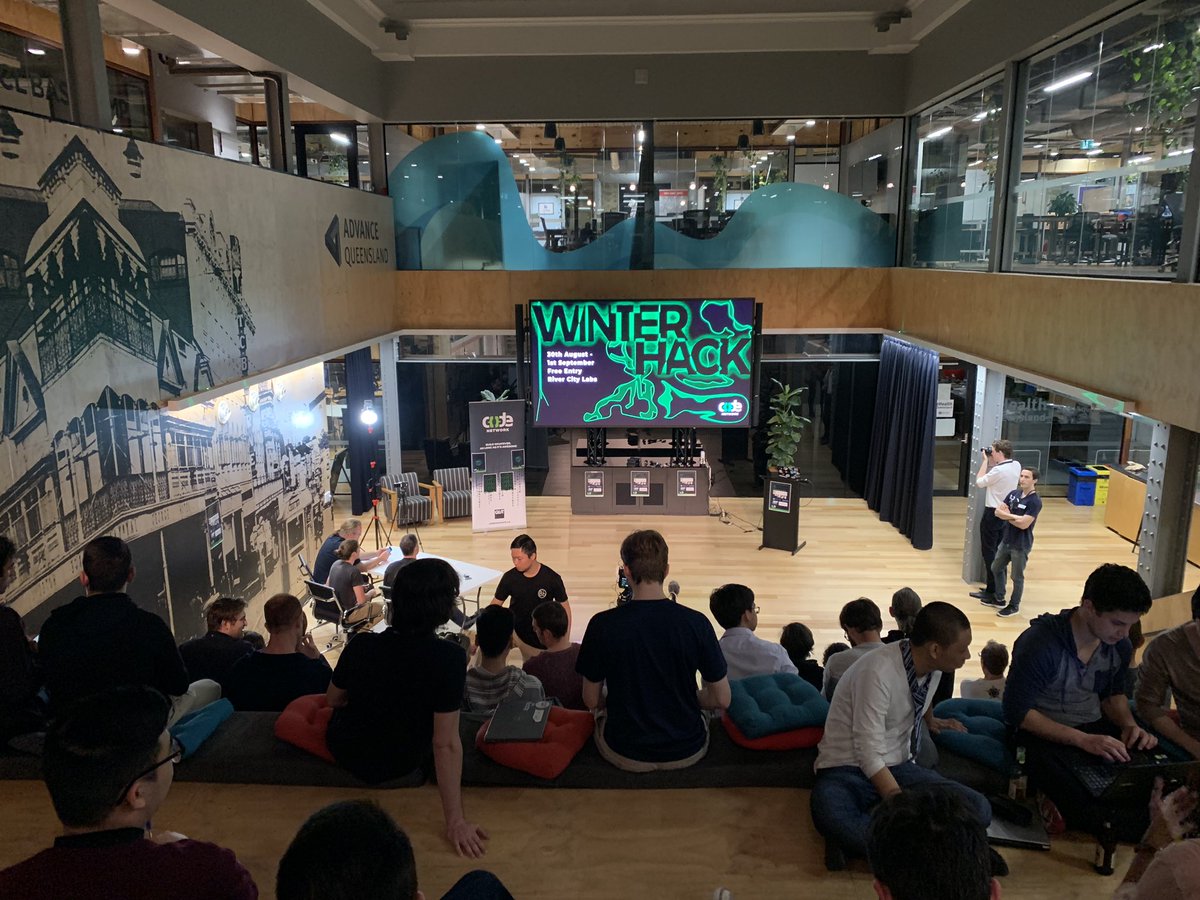 ashlebug's tweet photo. Almost ready for @QUTCode #WinterHack2019 pitches! 😁😁😁 https://t.co/b9ffVsrUKY