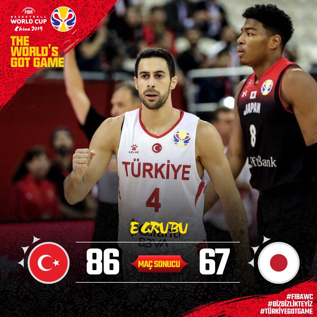 Çin'in ev sahipliğinde düzenlenen FIBA 2019 Dünya Kupası’nda ABD, Çekya ve Japonya ile E Grubu’nda yer alan A Erkek Milli Takımımız, ilk maçında karşılaştığı Japonya’yı 86-67 mağlup etti. #BizBirlikteyiz #TürkiyeGotGame #FIBAWC 🇹🇷⛹‍♂🏀👉 bit.ly/2MW0WGP