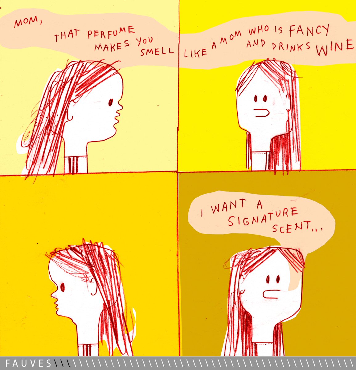 IT'S SUNDAY SO TIME FOR CARTOONS!!!!!!! 
.
#Fauves 201 ///// Signature Scent
.
Made for <a href="/comicsworkbook/">Comics Workbook</a> 
.
#cartoon #comics #smell #perfume #Violet #teen
#weirdo #yellow