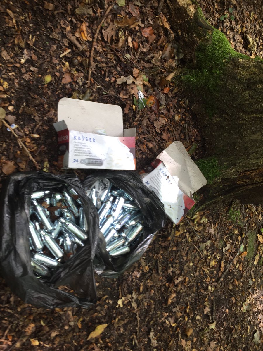 Just collected over 100 empty gas chargers #hippycrack that had been thrown around The Bollin in #Altrincham These will NEVER biodegrade and are an #enviromental hazard to wildlife.  why don’t people care?