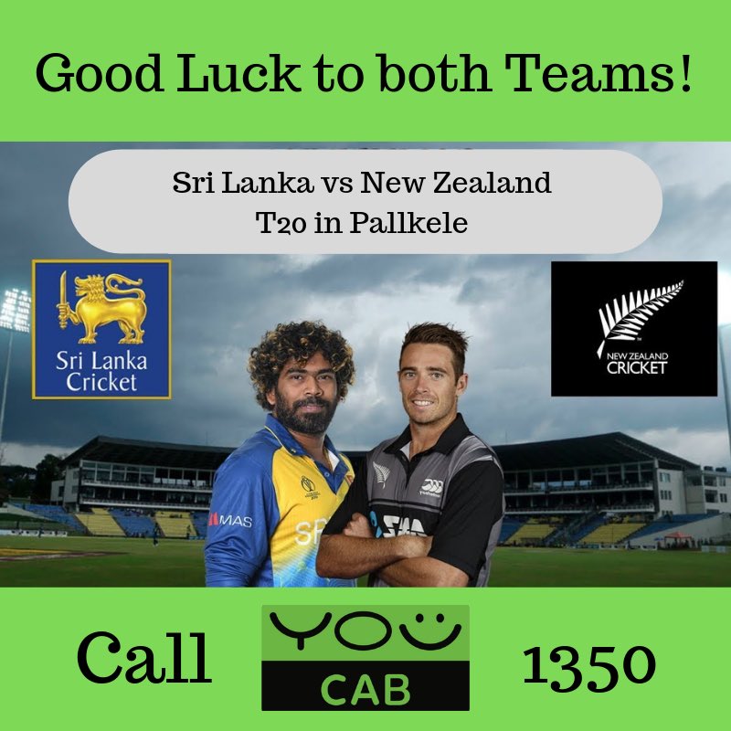 YouCabLK's tweet photo. Its T20 Cricket time again and our Lions are taking on the Kiwis up in Pallekele • YouCab wishes both teams all the best for a great match (and for no rain as well) • Rain or Shine Match or Game, just call YouCab on 1350 and book your Cab • #youcab #SLvsNZ #t20 #cricket #lka https://t.co/fACWONrG7B