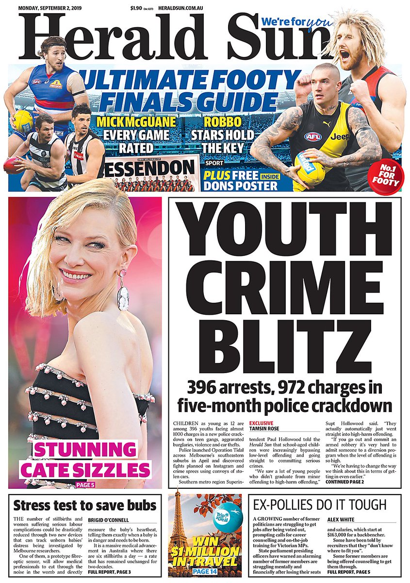 Jon Kaila (@jonkaila) on Twitter photo Tomorrowâs <a href="/theheraldsun/">Herald Sun</a> front page tonight. Exclusive stories by <a href="/tamsinroses/">Tamsin Rose</a> <a href="/VictoriaPolice/">Victoria Police</a> <a href="/BrigidOConnell/">Brigid O'Connell</a> <a href="/MercyHealthAus/">Mercy Health</a> <a href="/unimelb/">University of Melbourne</a> and <a href="/alexwhitelive/">Alex White</a> #SpringSt And donât miss ultimate footy finals guide by Mick McGuane. He tips who wins and why. Tomorrowâs <a href="/theheraldsun/">Herald Sun</a> front page tonight. Exclusive stories by <a href="/tamsinroses/">Tamsin Rose</a> <a href="/VictoriaPolice/">Victoria Police</a> <a href="/BrigidOConnell/">Brigid O'Connell</a> <a href="/MercyHealthAus/">Mercy Health</a> <a href="/unimelb/">University of Melbourne</a> and <a href="/alexwhitelive/">Alex White</a> #SpringSt And donât miss ultimate footy finals guide by Mick McGuane. He tips who wins and why.