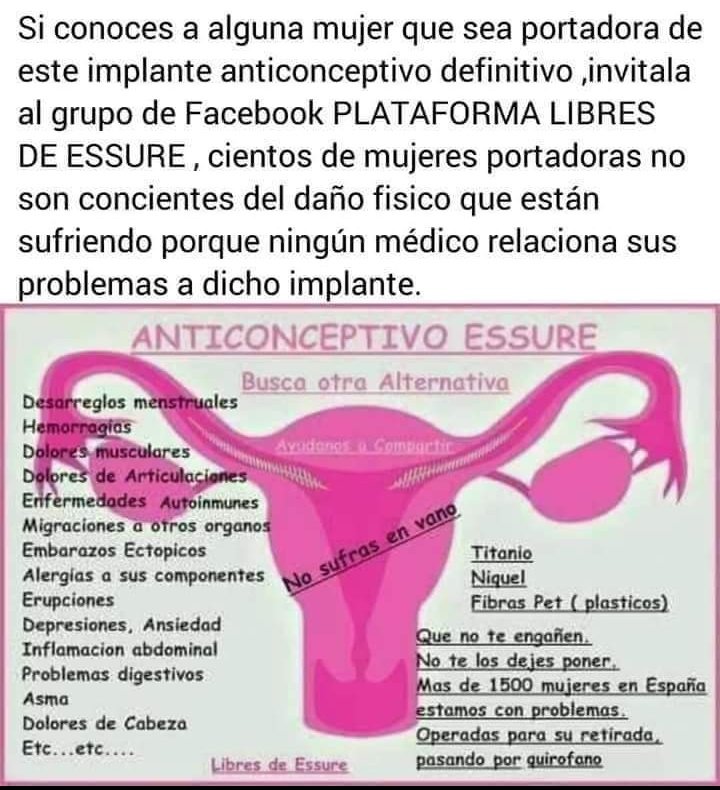 libreessure's tweet photo. En la plataforma libres de Essure somos 3000 mujeres afectadas por este anticonceptivo

Si necesitas información u orientación no dudes en contactar con nosotras

@AEMPSGOB @sanidadgob @redaccionmedica 
@AgeGinecologia 
@Tuginealdia 
@Ginecosofia 
@Gineco_CEATIM 
@GinemedFund https://t.co/mAULs5xjFw