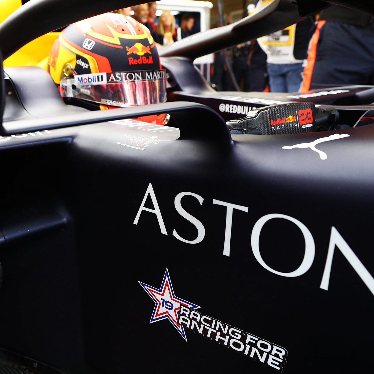 redbullracing's tweet photo. Today we race for Anthoine. Max, Alex, Christian and the entire Team. #RacingForAnthoine https://t.co/h6At5hp21f