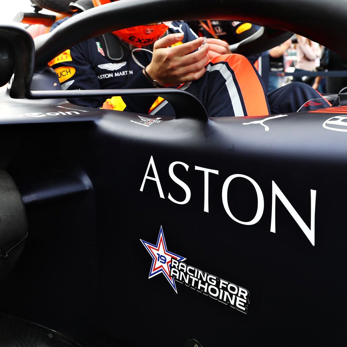 redbullracing's tweet photo. Today we race for Anthoine. Max, Alex, Christian and the entire Team. #RacingForAnthoine https://t.co/h6At5hp21f