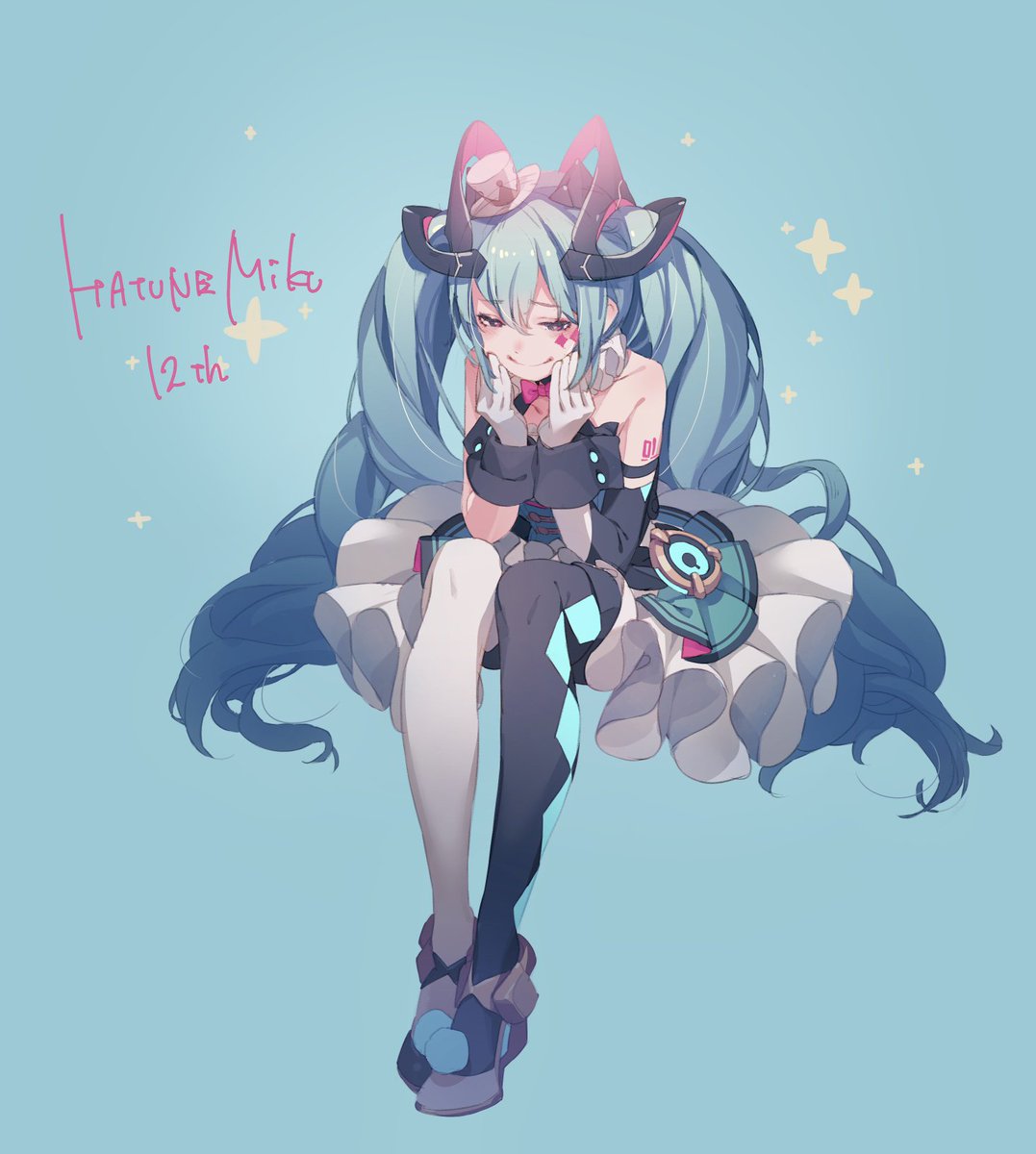 hatsune miku 1girl solo asymmetrical legwear long hair mini top hat twintails mismatched legwear  illustration images