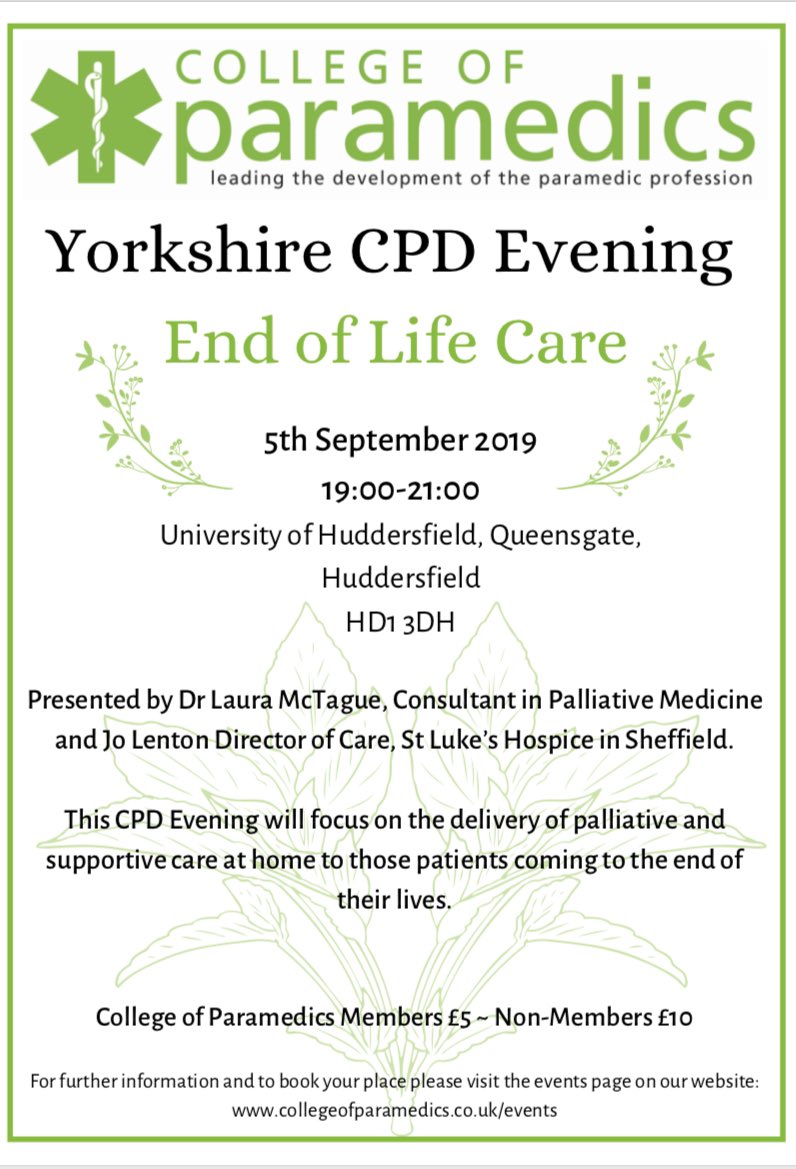 CoP_Yorkshire's tweet photo. Places remaining for the End of Life Care event. Book now at https://t.co/eJmNQJ2qd5 https://t.co/goQxOql3vu