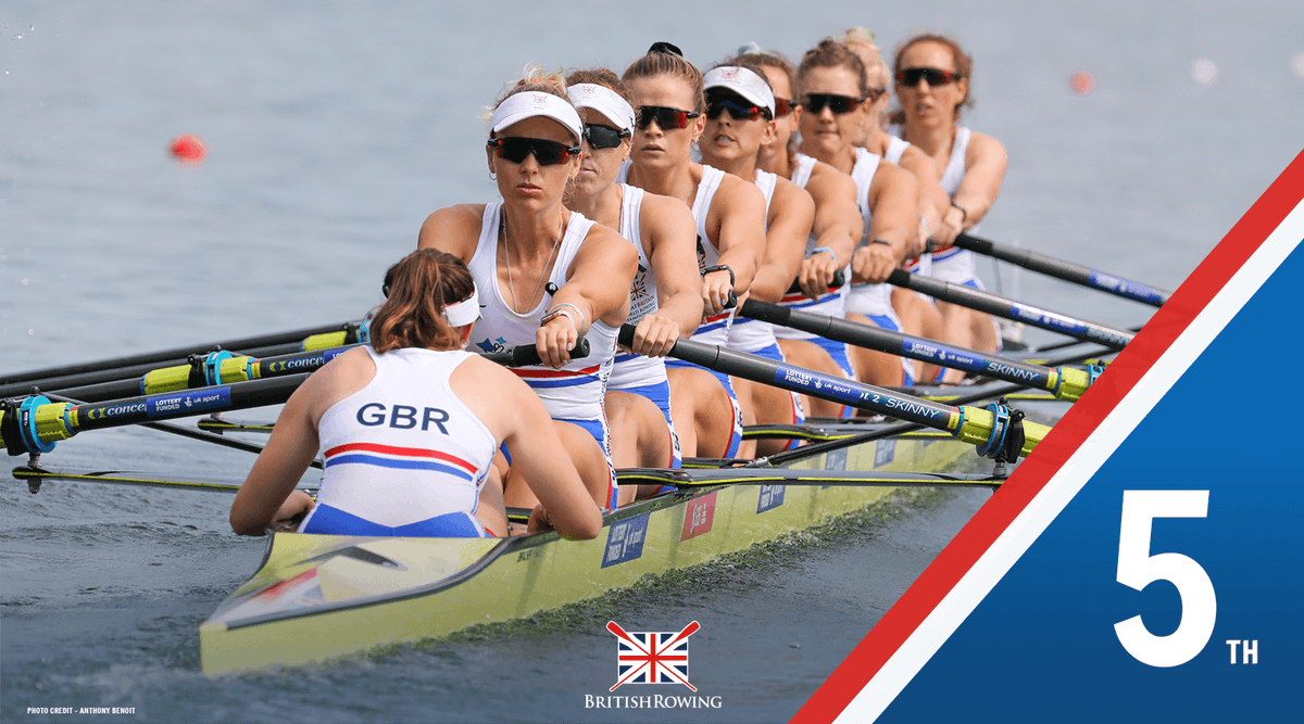 BritishRowing's tweet image. The #GBRowingTeam women's eight take fifth place in a hard-fought final, securing the boat's qualification for @Tokyo2020! 🇬🇧👊

#WRChamps #LinzOttensheim2019