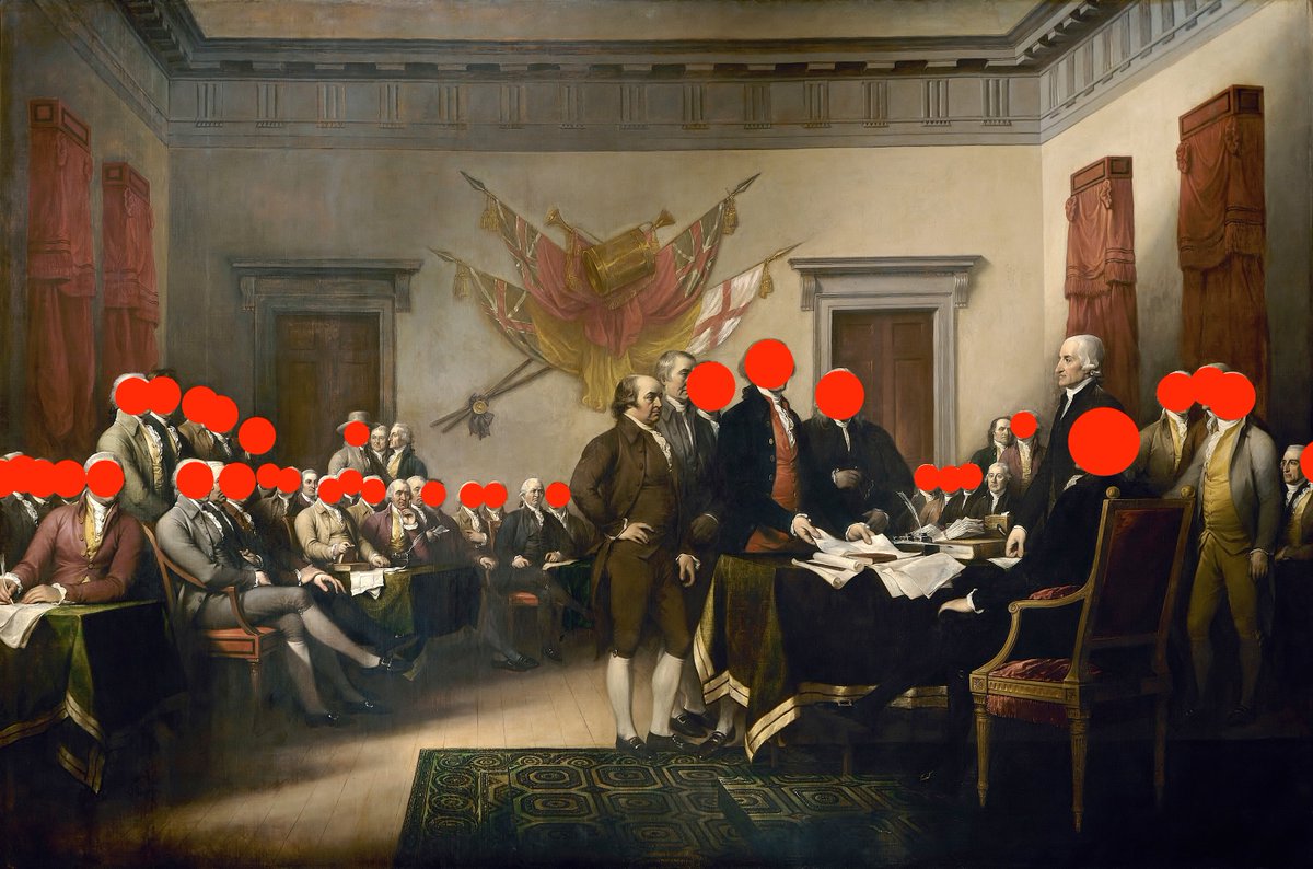 The founders with red dots are the slaveholders. The founders in yellow are the only ones who freed all the people they held.Thomas Jefferson, who wrote the Declaration of Independence, raped one of the women he enslaved.He freed his illegitimate children. But not their mom.