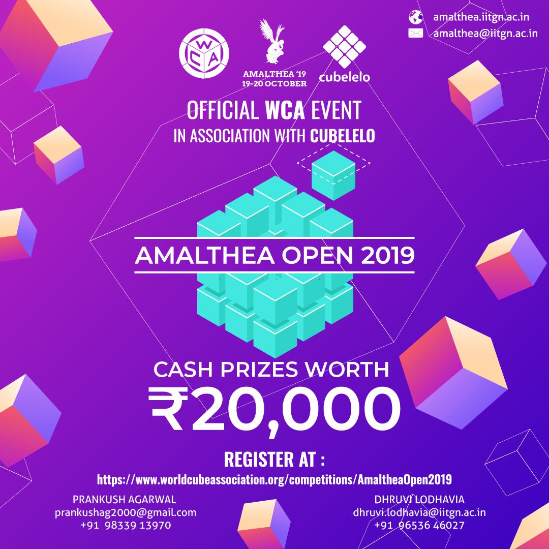 amalthea_iitgn's tweet photo. Amalthea'19 in association with World Cubing Association (WCA) and Cubelelo brings to you a cubing competition to prove your skills are better than the best! So what are you waiting for? Register on the link given below :
https://t.co/D8ui2qsKdo
#cubing #WCA #cubelelo #tech https://t.co/TFeNAzHVkf