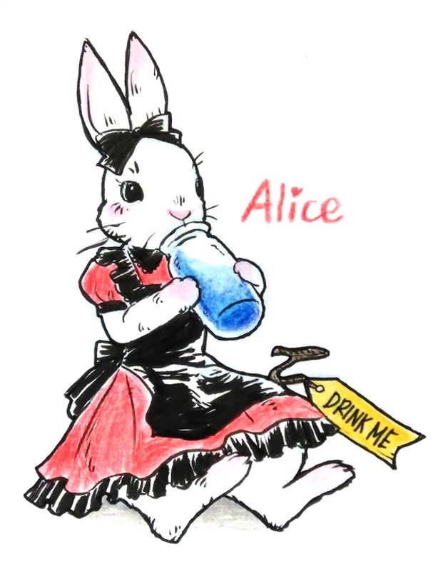 Rui Magictheater Alice Drink Me オリジナルイラスト うさぎイラスト ウサギイラスト 一日一絵 1日1絵 アリスイラスト 不思議の国のアリス